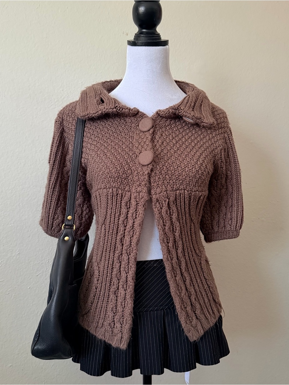 Vintage y2k forever21 brown chunky knit open cardigan